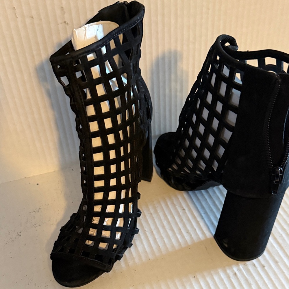 Black Caged Heeled Sandals